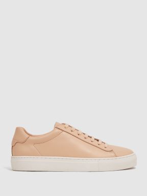 Lace Up Leather Trainers in Biscuit