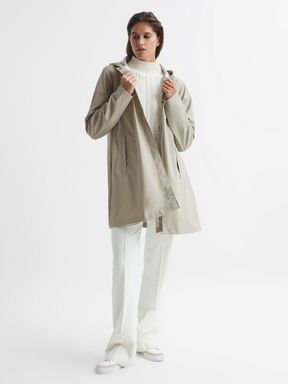 Rains Hooded A-line Jacket in Putty
