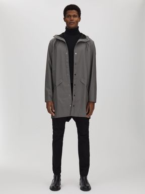Rains Longline Hooded Jacket in Slate