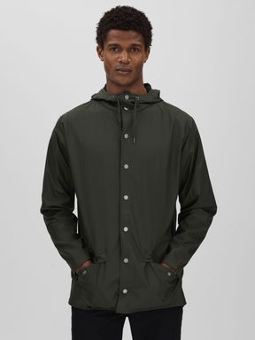 Rains Hooded Raincoat Jacket in Dark Green