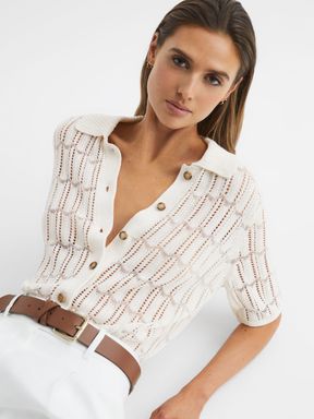 Short Sleeve Crochet Shirt in Ivory
