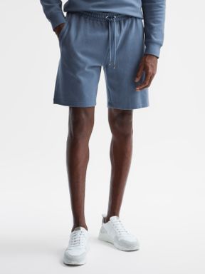 Textured Drawstring Shorts in Airforce Blue