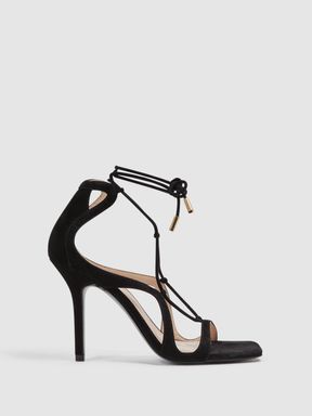 Leather Strappy High Heel Sandals in Black