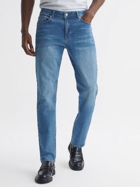 Tapered Slim Fit Jeans in Washed Blue