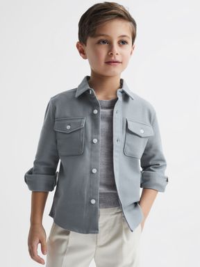Junior Long Sleeve Textured Overshirt in Soft Blue