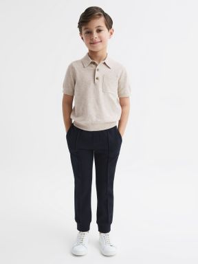 Junior Buttoned Linen Polo in Oatmeal