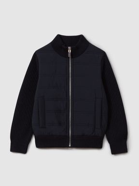 Senior Hybrid Zip Through Quilted Jakcet in Navy