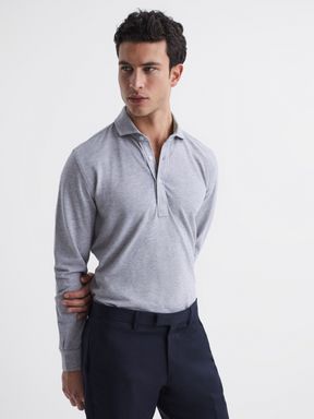 Slim Fit Pique Cotton Shirt in Grey Melange