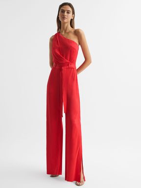 Off-The-Shoulder Jumpsuit in Red