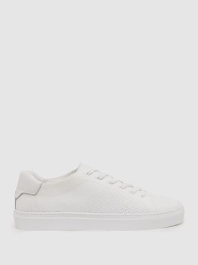 Knit Leather Low Top Trainers in White