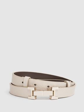Leather Square Hinge Belt in Stone