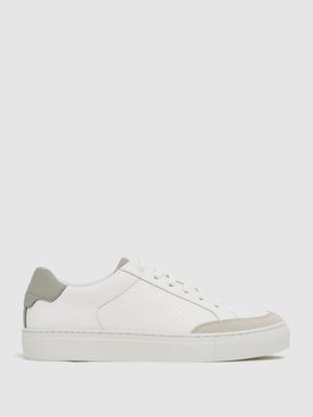 Low Top Leather Trainers in Sage/White