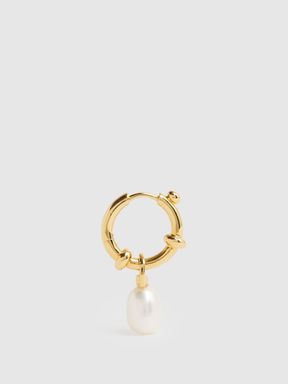Maria Black Pearl Hoop Earring in Gold