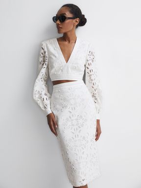 Lace Co-ord Pencil Skirt in White
