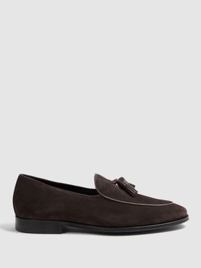Suede Tassel Loafers in Chocolate