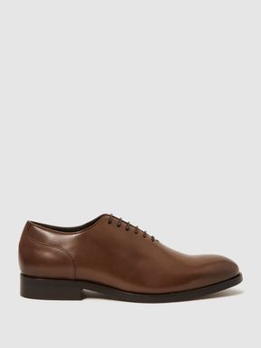 Leather Whole Cut Shoes in Tan