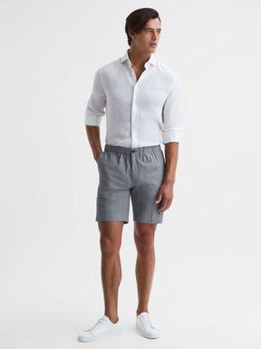 Prince of Wales Check Elasticated Shorts in Blue