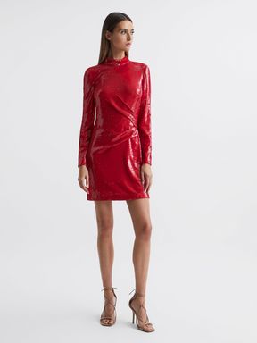 Halston Sequin Mini Dress in Red