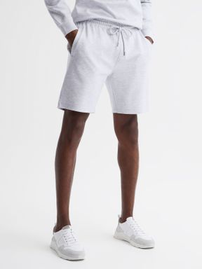 Textured Drawstring Shorts in Grey Melange
