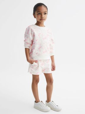 Senior Floral Print Set - Sweatshirt and Shorts in Pink Print