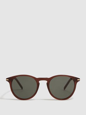 Paige Round Acetate Frame Sunglasses in Brown