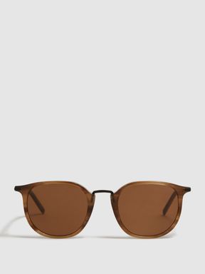 Paige Vintage Round Acetate Frame Sunglasses in Chocolate