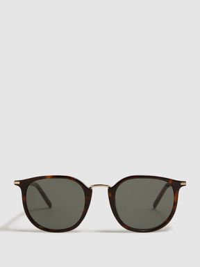 Paige Vintage Round Acetate Frame Sunglasses in Brown
