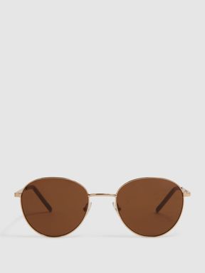 Paige Round Metal Frame Sunglasses in Gold
