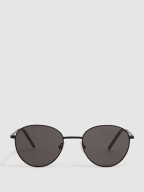 Paige Round Metal Frame Sunglasses in Black