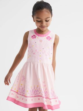 Junior Sleeveless Floral Print Dress in Pink