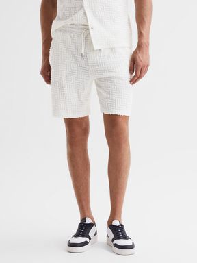 Terry Towelling Drawstring Shorts in White