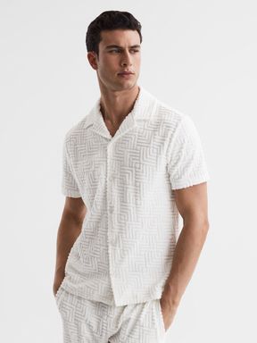 Slim Fit Terry Towelling Shirt in White