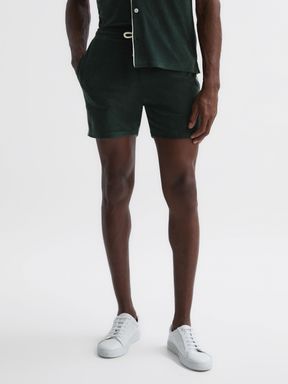 Towelling Drawstring Shorts in Dark Green
