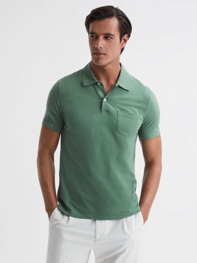 Slim Fit Cotton Polo Shirt in Fern Green
