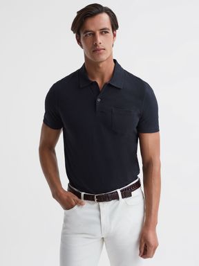 Slim Fit Cotton Polo Shirt in Navy