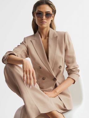 Double Breasted Linen Blazer in Neutral