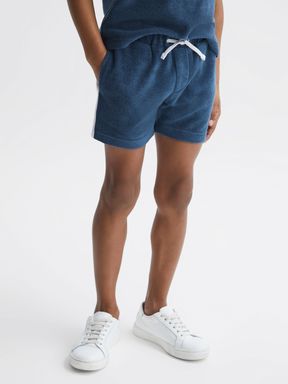Junior Towelling Drawstring Shorts in Cobalt Blue