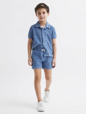 Junior Terry Towelling Shorts in Airforce Blue