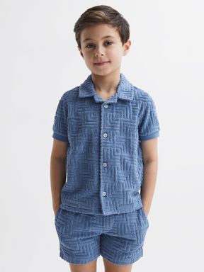 Junior Terry Towelling Shirt in Airforce Blue