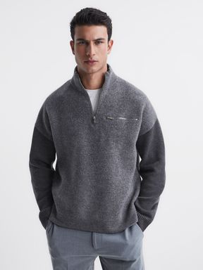 Relaxed Fit Hybrid Funnel Jumper in Grey