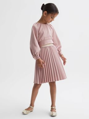 Senior Pleated Elasticated Skirt in Pink