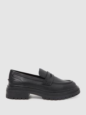 Leather Chunky Cleated Loafers in Black