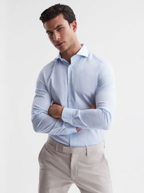 Slim Fit Cotton Twill Shirt in Soft Blue