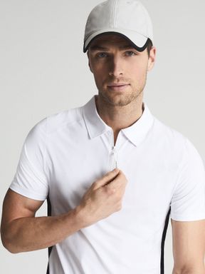 Golf Half Zip Stretch Polo in White/Air Force