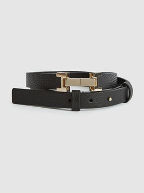 Leather Square Hinge Belt in Black
