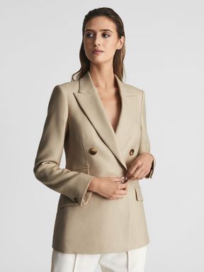 Double Breasted Twill Blazer in Neutral