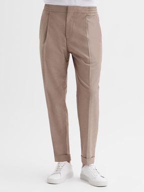 Relaxed Pleated Tapered Trousers in Fawn