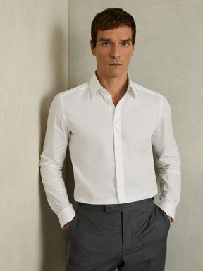 Slim Fit Cotton Stretch Poplin Shirt in White