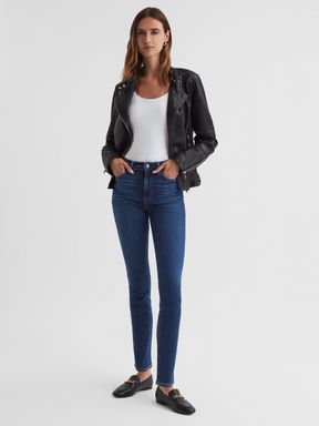 PAIGE Skinny High Rise Jeans in Dark Blue