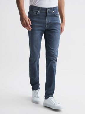 Jersey Slim Fit Washed Jeans in Washed Indigo